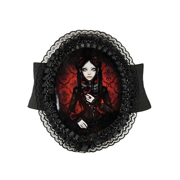 Ceinture serre taille élastique caméo poupée gothique noire et rouge - Photo n°1