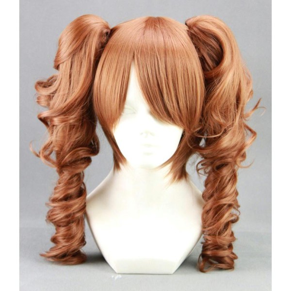 Perruque courte marron avec couettes ponytails bouclées, cosplay - Photo n°1