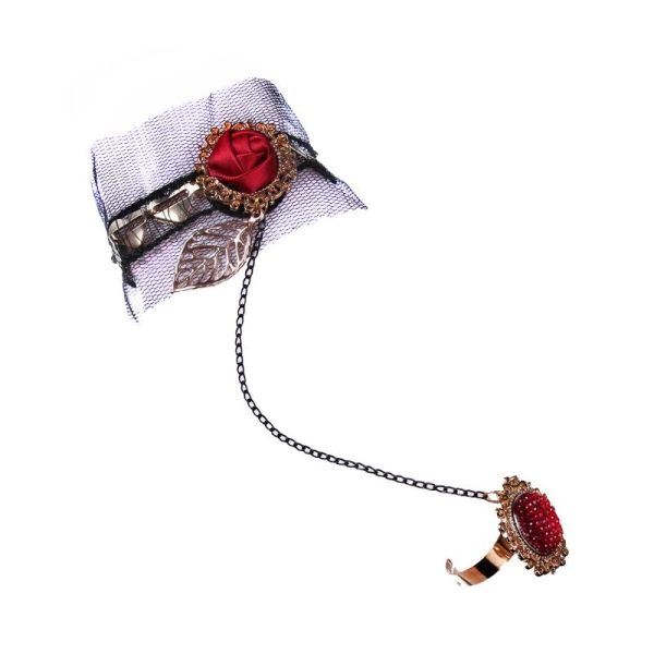 Bracelet victorien romantique en résille et rose rouge - Photo n°1