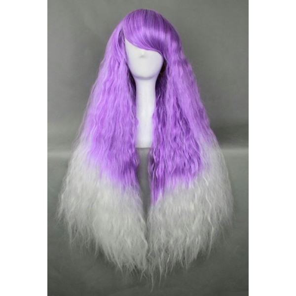 Perruque longue frisée violette et blanche 80-90cm rhapsody, fashion lolita - Photo n°1