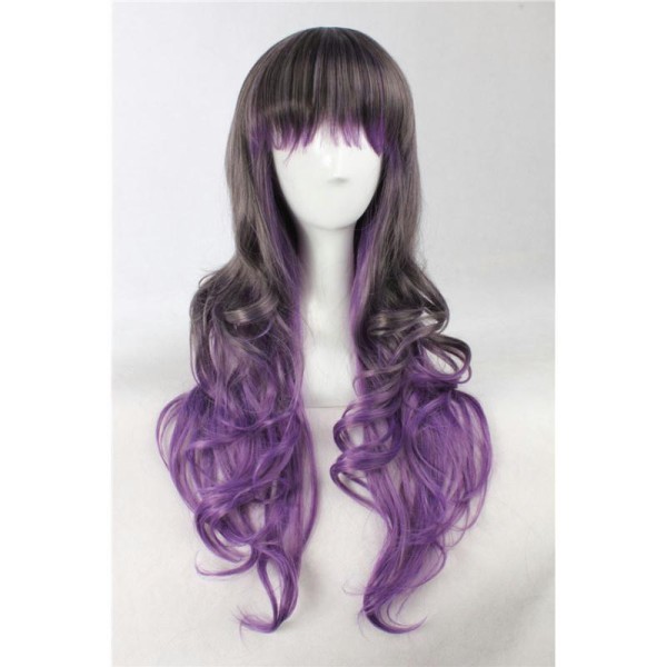 Perruque longue grise violette frisée 80-90cm, cosplay - Photo n°1