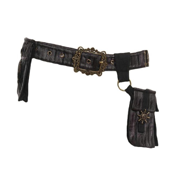 Ceinture noire avec poches et décoration médiéval steampunk clé - Photo n°1