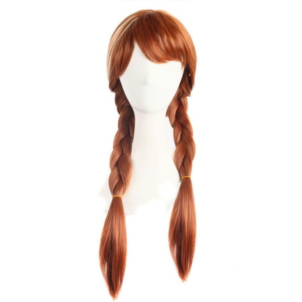 Perruque marron avec couettes et mèches blanches 65cm, cosplay frozen anna - Photo n°1