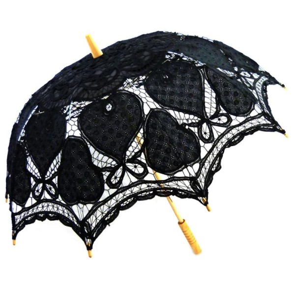 Ombrelle en tissu noir motif coeur - Photo n°1