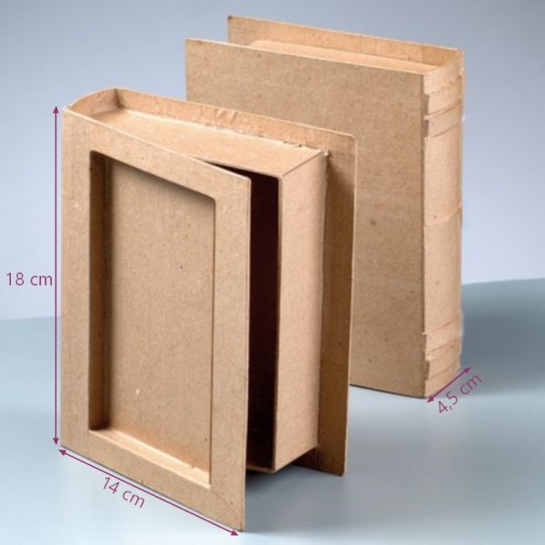 Boîte en forme de Livre en Papier Mâché, dim, 18 x 14 x 4,5 cm, à customiser - Photo n°1