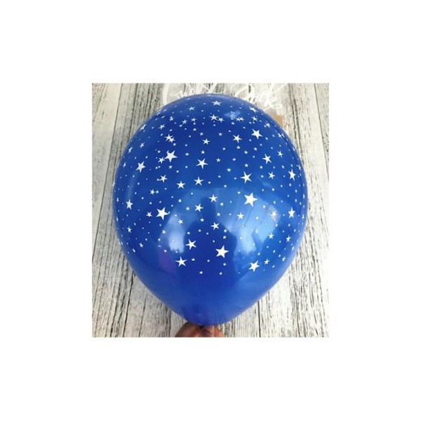 10 Ballons latex bleu étoiles blanches décoration mariage anniversaire - Photo n°1