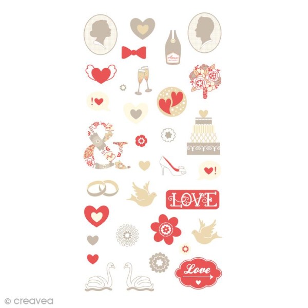 Stickers Puffies 13,5 x 8 cm - Love - 34 pcs - Photo n°1