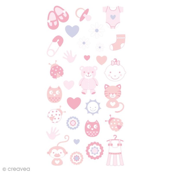 Stickers Puffies 13,5 x 8 cm - Baby girl - 30 pcs - Photo n°1