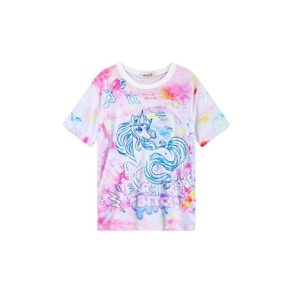 Top T shirt Licorne Manche Courte Femme Harajuku Rose Haut Pull Coton - Photo n°1