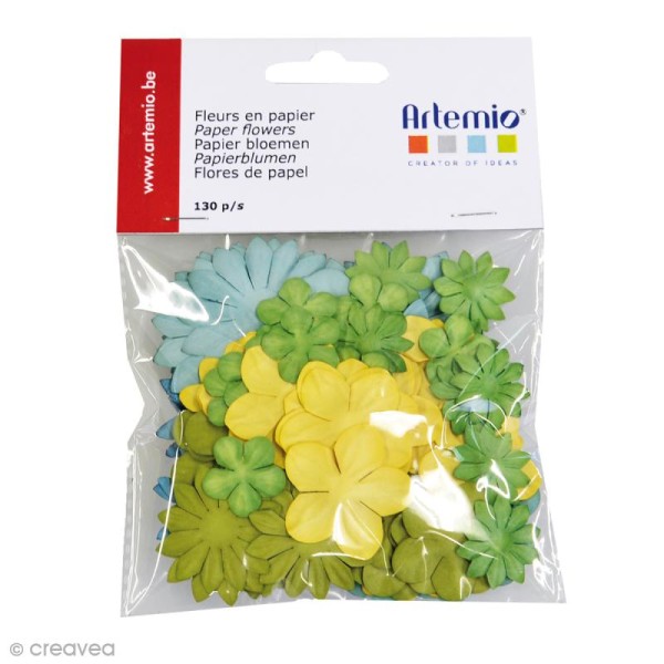 Fleurs en papier Pure - Mix jaune & vert - 130 pcs - Photo n°1