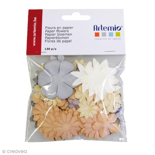 Fleurs en papier Charme - Mix crème et beige - 130 pcs - Photo n°1