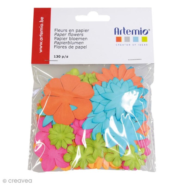 Fleurs en papier Fun - Mix multicolore - 130 pcs - Photo n°1