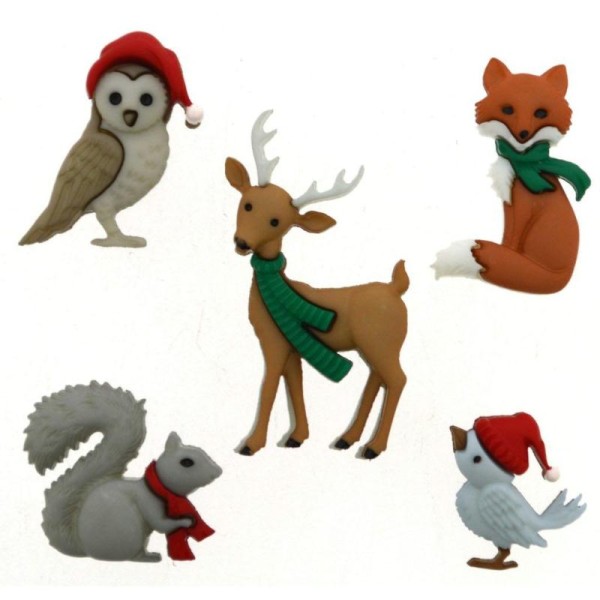 Boutons Dress It Up : Collection Noël - Woodland Holiday : Animaux de la Forêt - Photo n°1