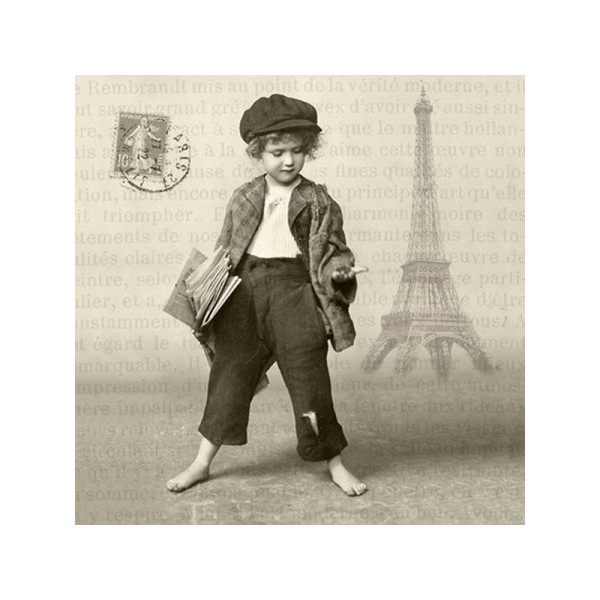 4 serviettes en papier découpage collage 33 cm VINTAGE ENFANT PARIS - Photo n°1
