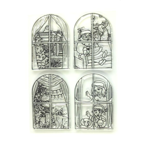 4 Tampons en silicone transparent  motifs:  Noel derrière la fenêtre - Photo n°1