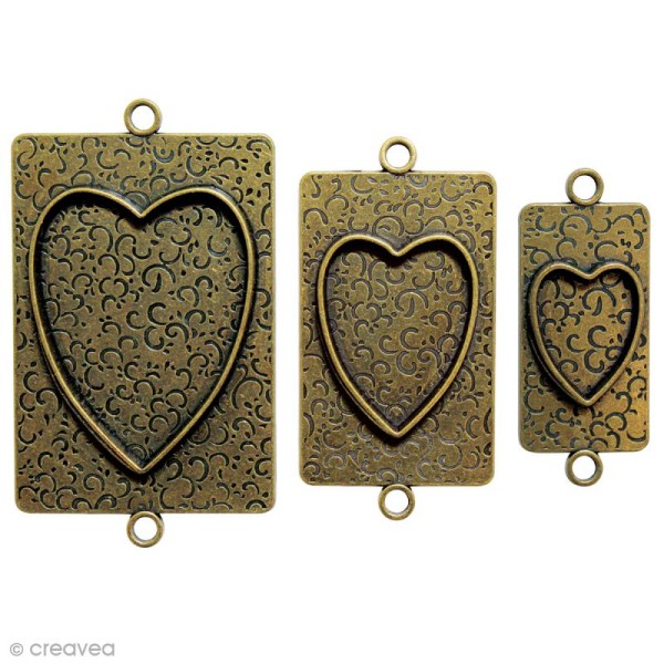 Lot de support Rectangle coeur Spellbinders pour bijoux résine - Bronze - 3 pcs - Photo n°1