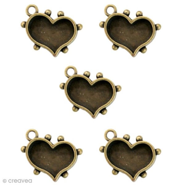 Lot de support Coeur Spellbinders pour bijoux résine - Bronze - 5 pcs - Photo n°1