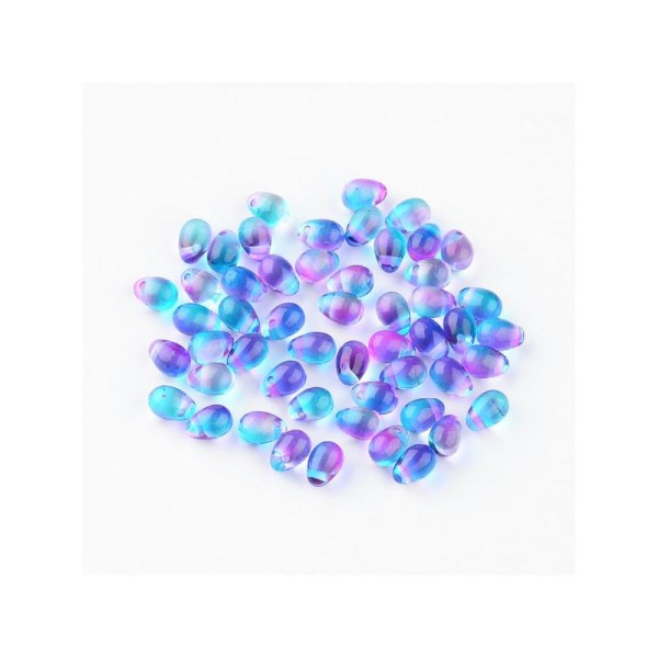 10x Perles Gouttes bicolores 7x5mm ROSE / BLEU - Photo n°1