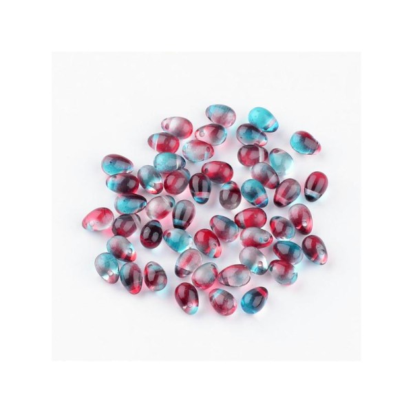 10x Perles Gouttes bicolores 7x5mm TURQUOISE / BORDEAUX - Photo n°1