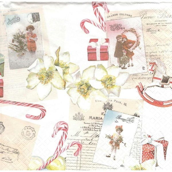 4 Serviettes en papier Noël Vintage Liste de voeux Format Lunch - Photo n°1