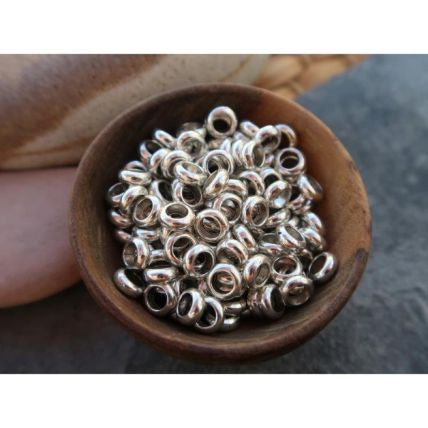 Perles intercalaires coupelles rondelles argenté 6 mm, Laiton argenté, 20 pcs - Photo n°2
