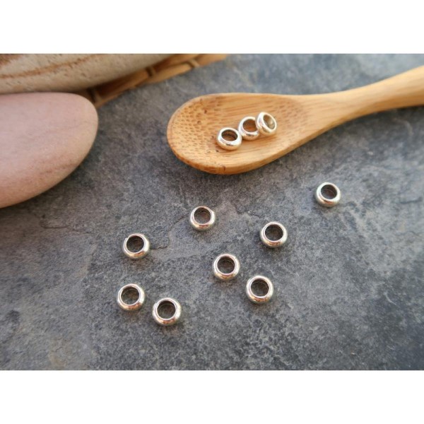 Perles intercalaires coupelles rondelles argenté 6 mm, Laiton argenté, 20 pcs - Photo n°3