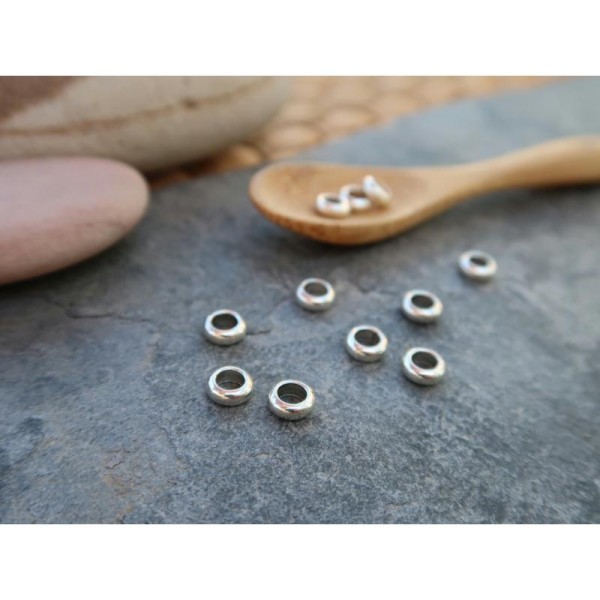 Perles intercalaires coupelles rondelles argenté 6 mm, Laiton argenté, 20 pcs - Photo n°4