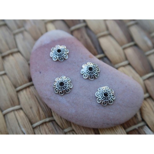 Coupelles calottes 8 mm, Embouts perles fleurs, Métal argenté, 8 mm, 20 pcs - Photo n°1