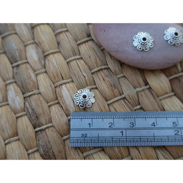 Coupelles calottes 10 mm, Embouts perles fleurs, Métal argenté, 10 mm, 20 pcs - Photo n°5