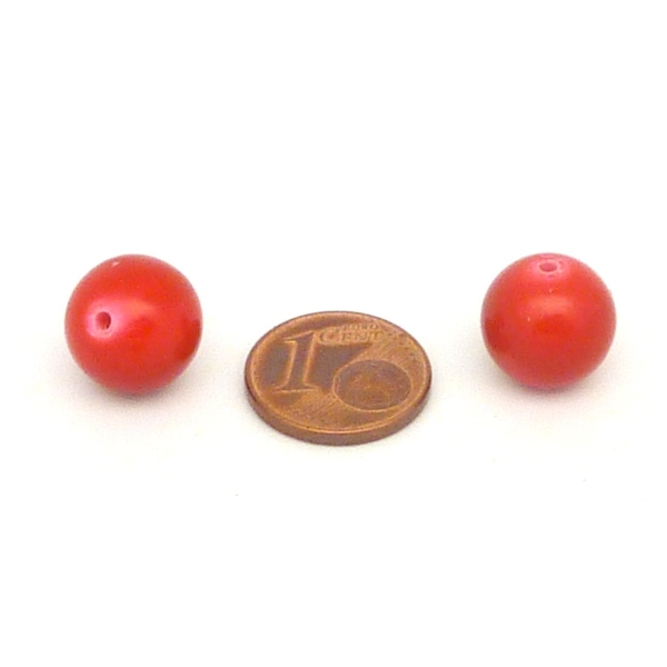 2 Perles Ronde, Boule Lisse En Pierre Teinté Rouge Uni 12mm - Photo n°4
