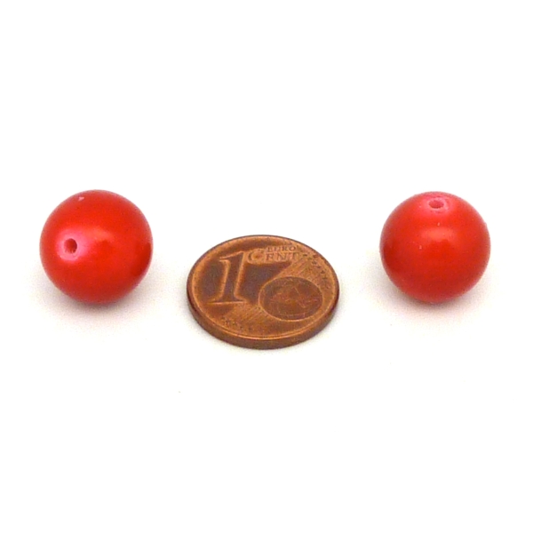 2 Perles Ronde, Boule Lisse En Pierre Teinté Rouge Uni 12mm - Photo n°5