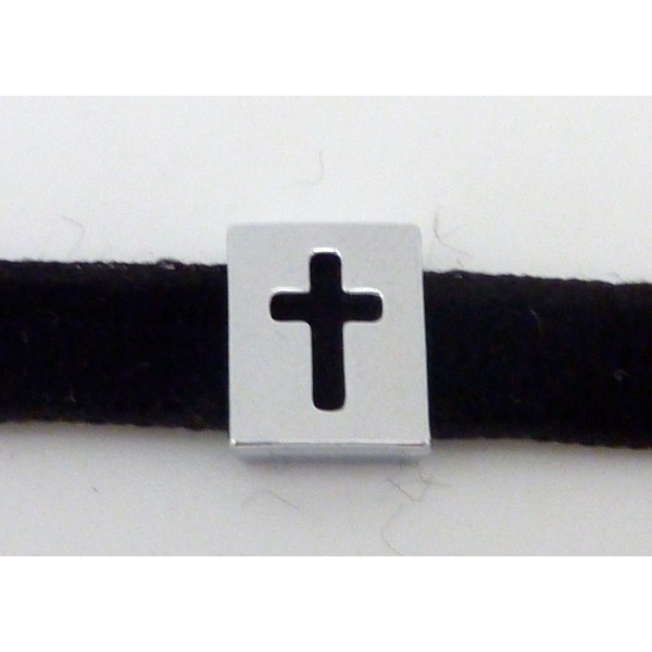 Perle Passant 10mm Rectangle Croix En Métal Argenté Brillant Lisse - Photo n°1