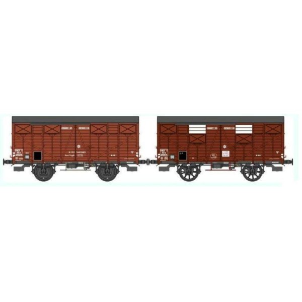 Set de 2 wagons Couvert OCEM 19 Ep,III A  - Echelle HO - REE Modeles WB-288 - Photo n°1
