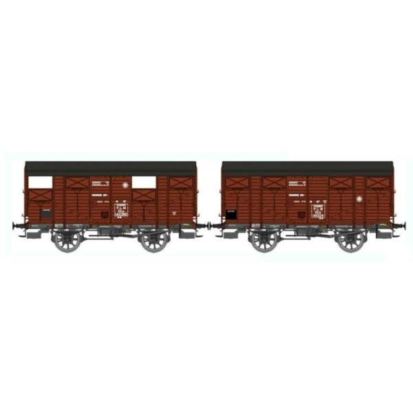 Set de 2 Wagons COUVERT 20T PLM Ep,II - PLM  - Echelle HO - REE Modeles WB-299 - Photo n°1