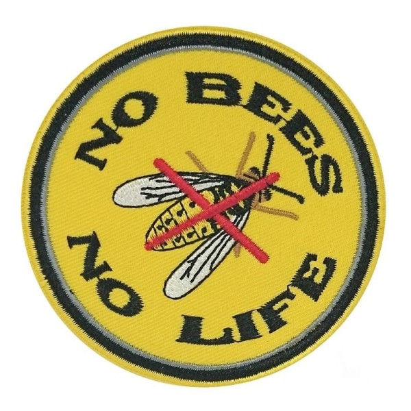 Ecusson brodé abeilles, No Bees No Life, 8 cm, patch thermocollant - Photo n°1