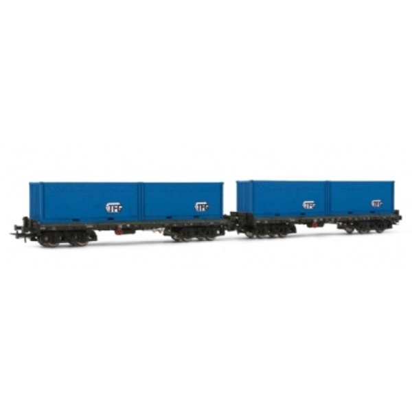 Set 2 wagons plats avec container, DB  - Echelle HO - Rivarossi HR6103 - Photo n°1