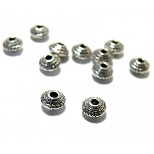 H1110167Y PAX 100 mini perles intercalaire Rondelle Toupies 5 par 3mm métal Argent Antique - Photo n°2