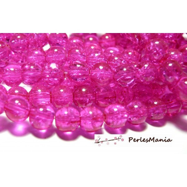 HQ1808 1 fil d' eniron 100 perles 8mm de verre craquelé Rose Fuschia - Photo n°1
