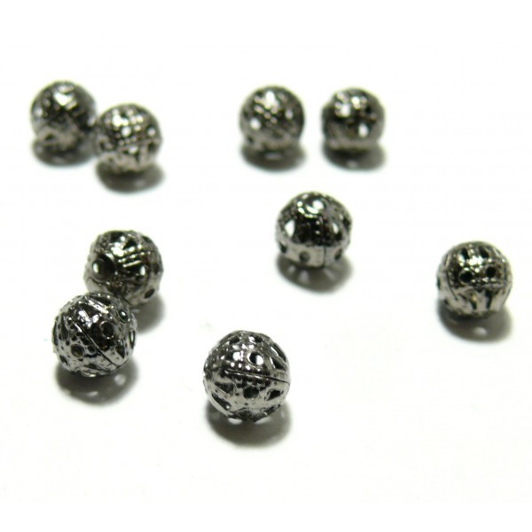 Lot de 250 Perles intercalaire Ronde Type Filigrane 6mm métal couleur Gun ( 2N6601 ) - Photo n°1