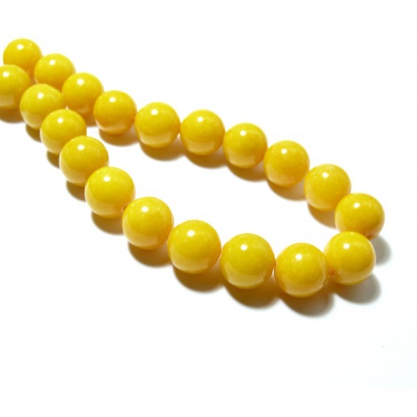 1 fil d'environ 40 perles Rondes Jade Mashan Jaune 10mm HX1107 - Photo n°1