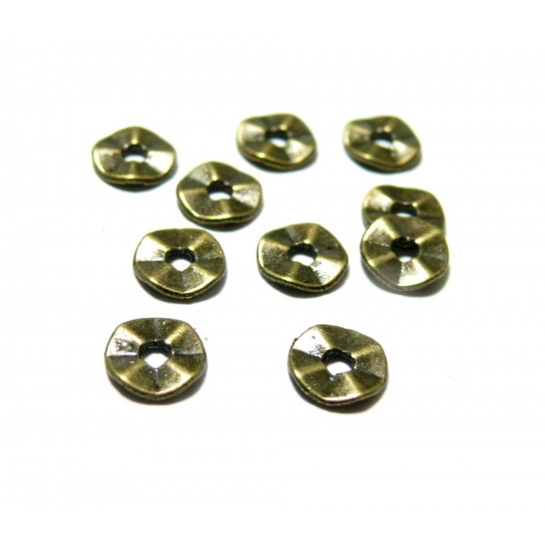 H11017871 PAX 100 petites perles intercalaires plates martelées 7mm couleur Bronze - Photo n°1