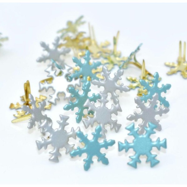 15 Brads flocons de neige bleu et gris, attaches parisiennes Noël, 18 mm - Photo n°2