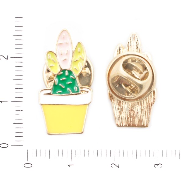 1pc Vert Rose Cactus Couleur Or Plaqué Émail Collier Insigne Broche Épinglettes 22mm x 12mm - Photo n°1