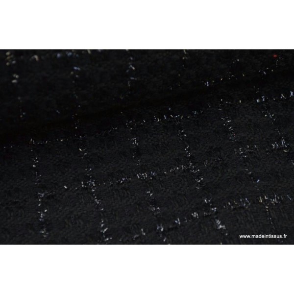 Tissu Tweed Noir avec fils Brillants - Photo n°1