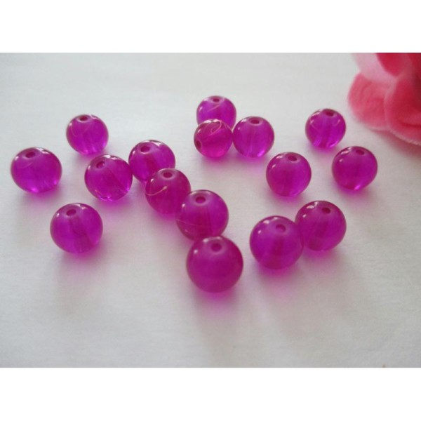 Lot de 20 perles en verre 8 mm violet  tréfilé rose - Photo n°1