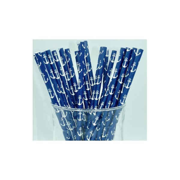 Pailles Papier recyclable x 25 ancre bleue - Photo n°1