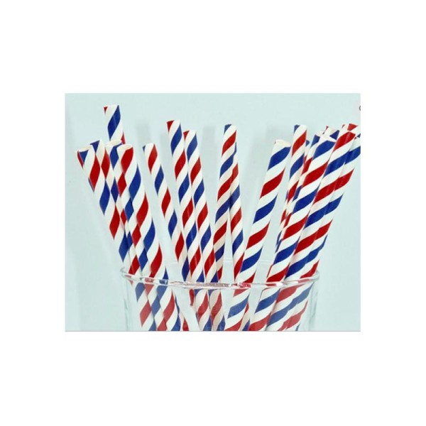 Pailles papier x 25 recyclables rayures bleu/rouge/blanc - Photo n°1