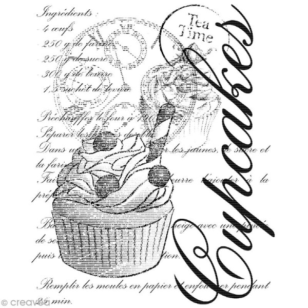 Tampon Composition cupcake et écriture - 6,8 x 5,6 cm - Bois - Photo n°1