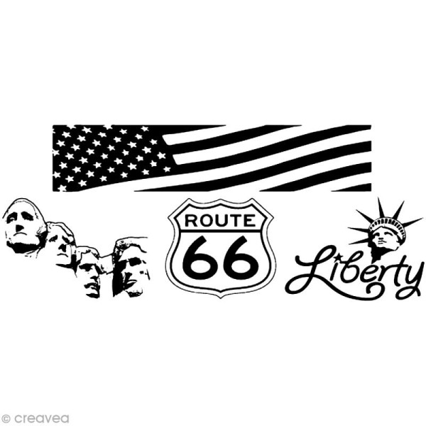 Mini tampons et encreur - US Route 66 - 4 mini stamps et encrier noir - 8,5 x 8,5 cm - Photo n°1