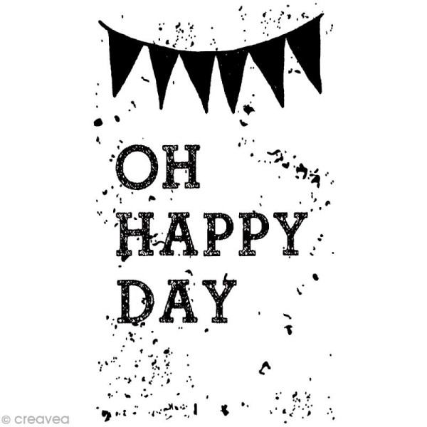 Tampon bois vintage - Oh happy day - 6,5 x 3,5 cm - Photo n°1